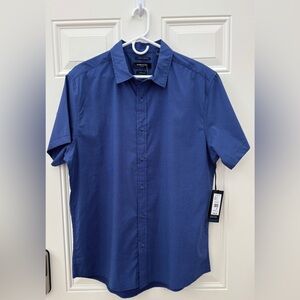 NWT Kenneth Cole Men's XL Slim Fit Navy Short Sleeve Button Down Shirt